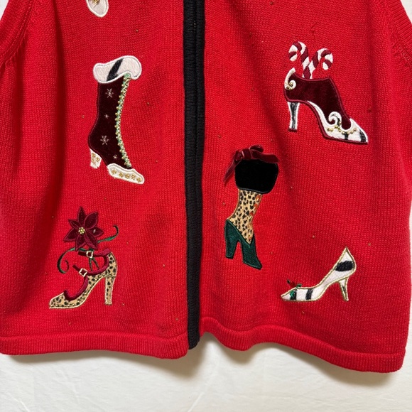 VTG Merry & Bright Red Christmas Sweater Vest Size PXL Shoes Beaded Ugly Holiday - Picture 3 of 12